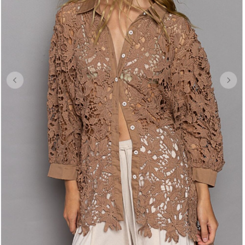 #126 POL LACE BUTTON DOWN
